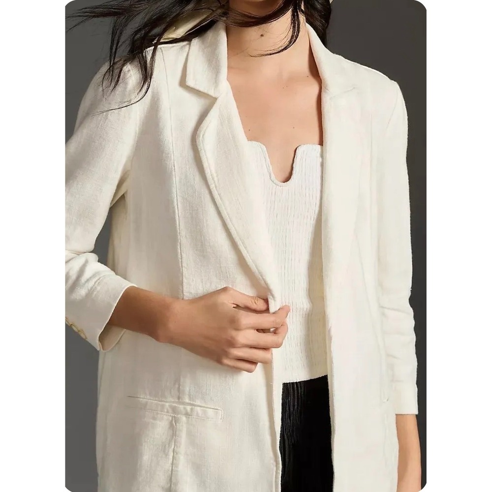 Anthropologie Linen Blend Open Front Tulip Back Blazer Jacket Womens plus 20W